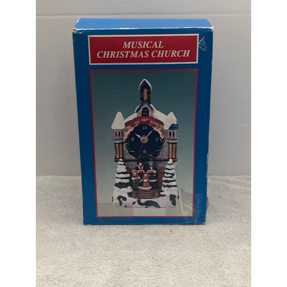 Vintage Musical Christmas Church‎ Clock Figurine Snowy Carolers Holiday Decor